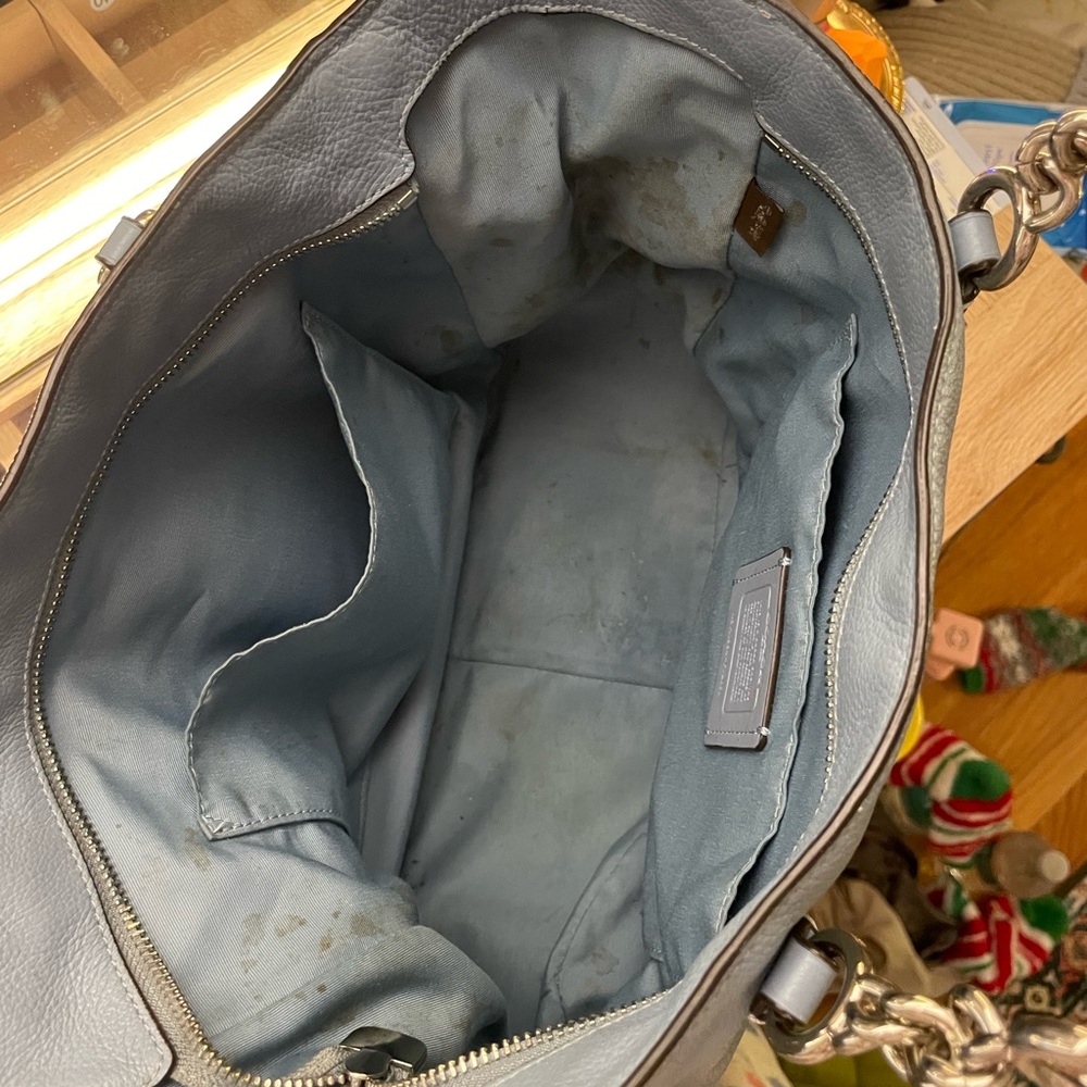 Coach light blue sage pebble Leather Tote Bag silver hardware - Picture 8 of 10